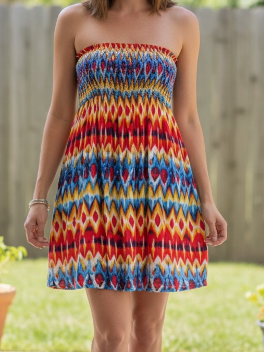 George Strapless Mini Dress in Red, Blue, Yellow